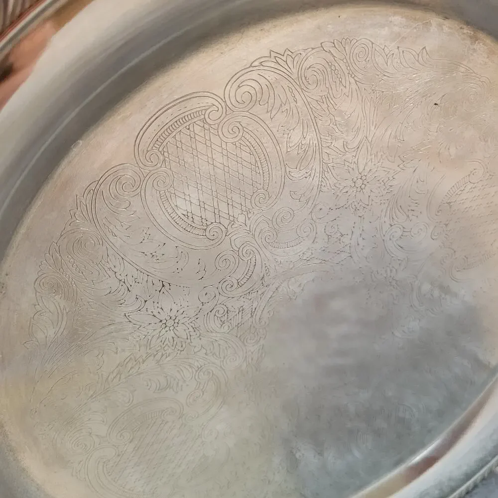International Silver Co Vtg Silverplate Serving Tray Scroll Design Cottagecore